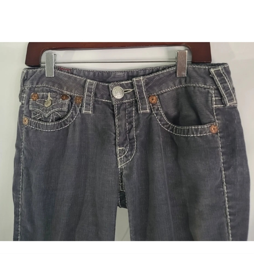 Y2K True Religion Joey Big T Gray Corduroy Flared Low Rise 28 X 30 Jeans - Picture 3 of 8